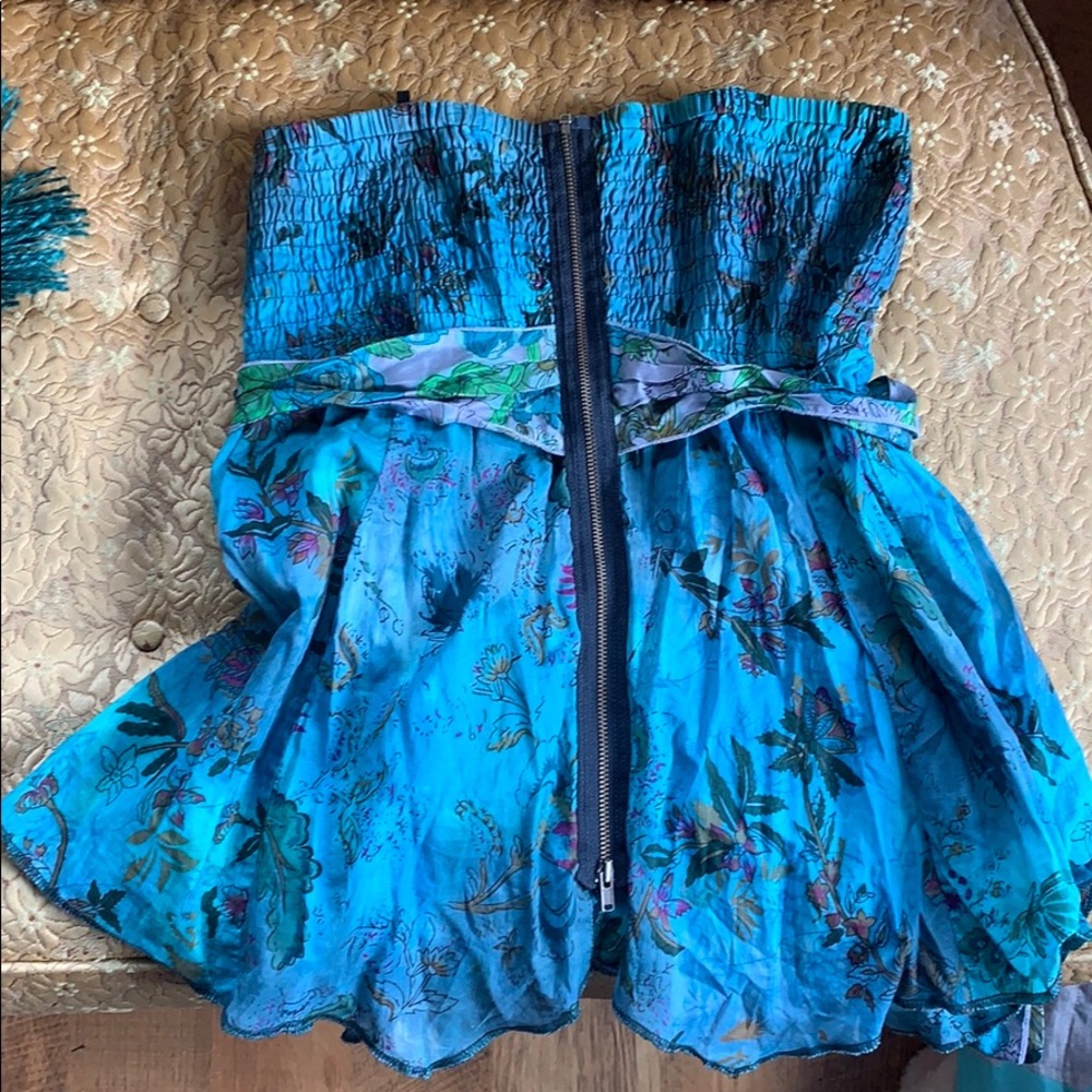 Teal zippered tube top with removable straps.